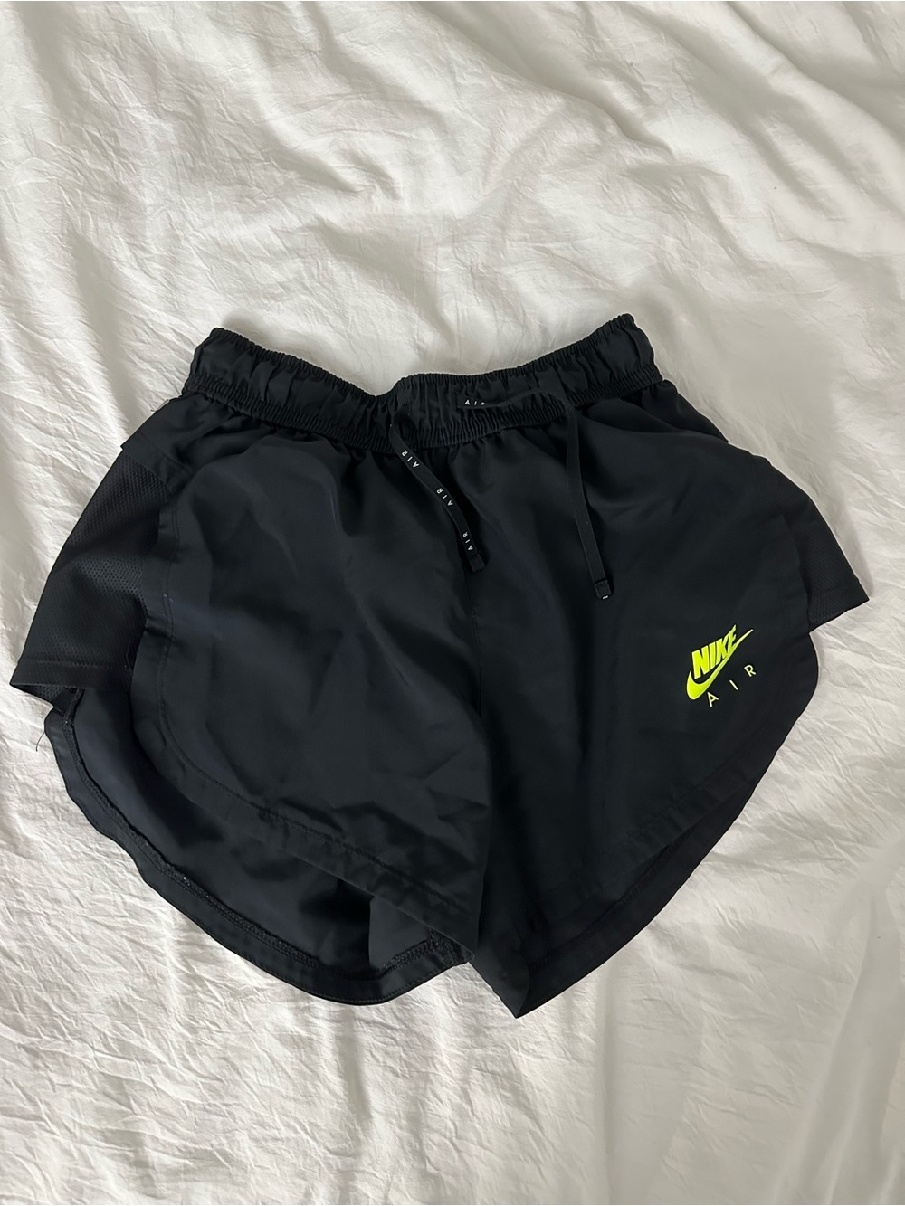 Nike Women's Black Athletic Shorts with Neon Green Nike Air Logo